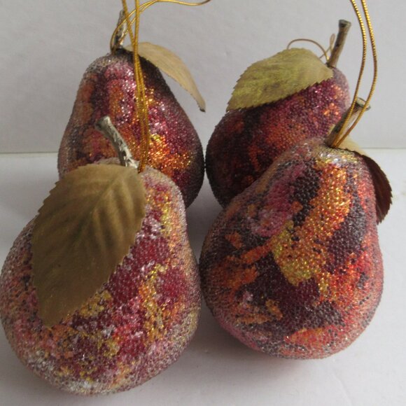 Sugar Beaded Pear Fruit Christmas Ornaments Lot Of 10 Red/Pink/Gold Bugle Beads - Picture 9 of 14